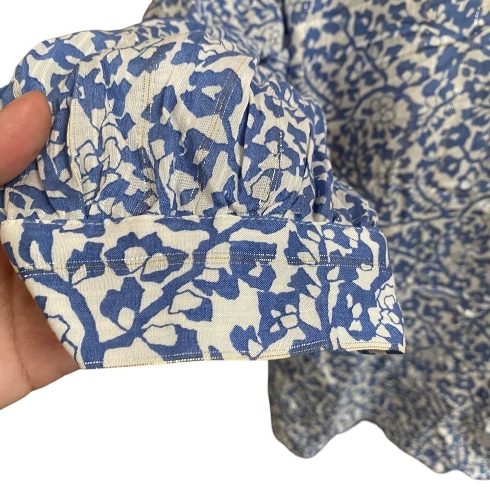 Maison 123 Loana Floral Metallic Blouse French 46 US XL Blue White - Picture 8 of 16